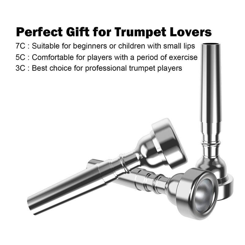 Eison Silver Trumpet Mouthpiece 7C 5C 3C Trumpet Mouthpiece Set with Box Cleaning Cloth Compatible with Yamaha Bach Conn King Musical Instruments for Beginners and Professional Players 3Pack - Image 2